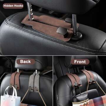 Headrest Car Hooks - Leather Storage Solution 2 Pack