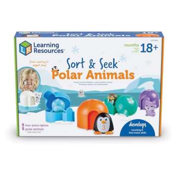 Learning Resources Sort & Seek Polar Animals, Toddler Activities, Educational Toy Set Color, Teaching Toys, 15 Pieces, Age 18 Months+ Gifts for Boys and Girls