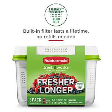 Rubbermaid 4-Piece Produce Saver Containers for Refrigerator with Lids for Food Storage