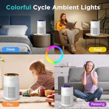 Air Purifiers for Home Large Room 1200ft², KOIOS H13 True HEPA Air Purifier for Bedroom with 7 Colorful Lights, Aromatherapy, Desktop Air Filter Cleaner for Smoke Dust Pollen Pets Dander Odor, AP2303