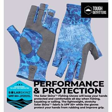 Tough Outdoors UV Fishing Gloves - Fingerless Fishing Gloves Men & Women - UPF 50+ Sun Gloves - UV Protection Kayaking Gloves - Sun Protection Fishing Gloves - Paddling Gloves & Sailing Gloves