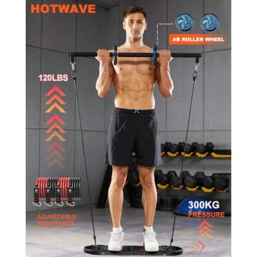 HOTWAVE Portable Exercise Equipment with 16 Gym Accessories.20 in 1 Push Up Board Fitness,Resistance Bands with Ab Roller Wheel,Pilates Bar. Strength Training for Man,Full Body Workout Machine at Home, BLACK ULTIMATE KIT