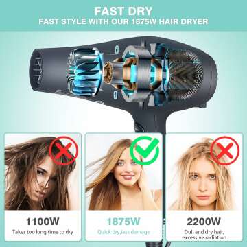 Professional 1875W Tourmaline Hair Dryer - Ionic Effect