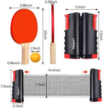 FBSPORT Ping Pong Paddle Set, Portable Table Tennis Set with Retractable Net, 2 Rackets, 6 Balls and Carry Bag for Children Adult Indoor/Outdoor Games