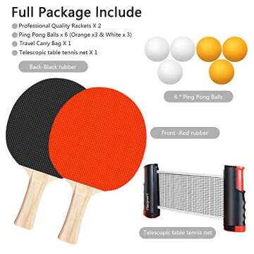 FBSPORT Ping Pong Paddle Set, Portable Table Tennis Set with Retractable Net, 2 Rackets, 6 Balls and Carry Bag for Children Adult Indoor/Outdoor Games