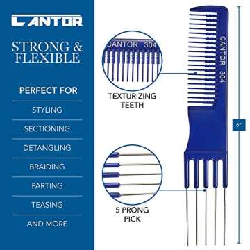 Lift Teasing Comb and Hair Pick – 2 Pack Stainless Still Lifts - Chemical and Heat Resistant Detangler Comb – Anti Static Comb For All Hair Types – By Cantor