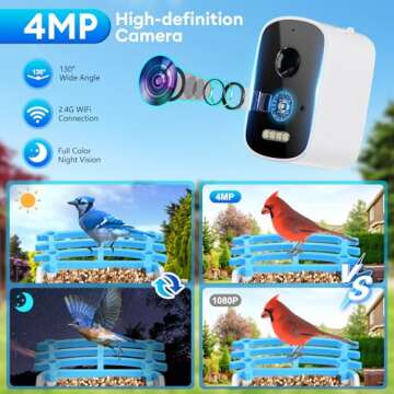 Smart Bird Feeder with Camera Solar Powered, AI Identify Bird Species 2.5k HD Auto Capture Bird Feeder Camera, Real Time Views and Notifications, Gift for Bird Lovers