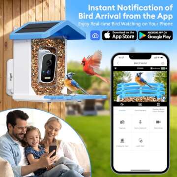 Smart Bird Feeder with Camera Solar Powered, AI Identify Bird Species 2.5k HD Auto Capture Bird Feeder Camera, Real Time Views and Notifications, Gift for Bird Lovers