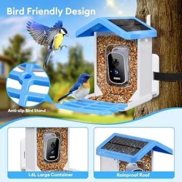 Smart Bird Feeder with Camera Solar Powered, AI Identify Bird Species 2.5k HD Auto Capture Bird Feeder Camera, Real Time Views and Notifications, Gift for Bird Lovers