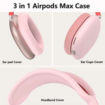 Silicone Case Cover for AirPods Max Headphones, Ear Pad Case Cover/Ear Cups Cover/Headband Cover for AirPods Max (USB-C/Lightning)(2024/2020),Accessories Silicone Protector for Apple AirPods Max, Pink