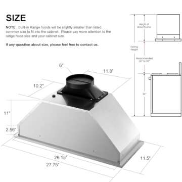 BRANO Range Hood Insert with Smart Control, 900 CFM