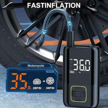 Tire Inflator Portable Air Compressor, 150 PSI Air Pump for Car Tires, One Click Smart Air Pump Tire Inflator for Car, Motorcycle, Bicycle and More with Tire Pressure Gauge