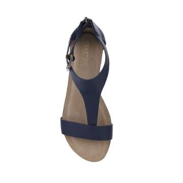 Kenneth Cole REACTION Women's Great Gal T-Strap Wedge Sandal, Navy, 8.5 M US