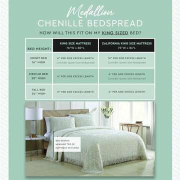 Beatrice Home Fashions Medallion Chenille Bedspread, King, Ivory