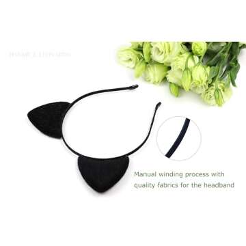 Black Cat Ears Headband - Furry Padded Accessory