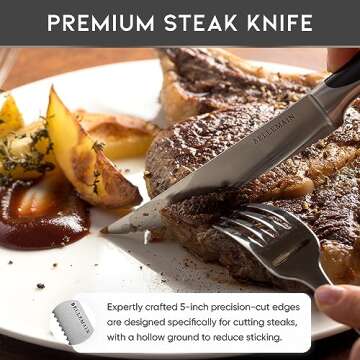 Bellemain Premium Steak Knives Set of 8, Kitchen Knife Sets with Steel Blades for Precise Cutting, Lightweight Steak Knife Set Stainless Steel & Durable, Serrated Steak Knives Dishwasher Safe