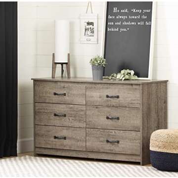 South Shore Tassio 6-Drawer Double Dresser Weathered Oak