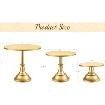 HBlife 3 Pcs Cake Stand, Gold Cake Stand Set Disc Diameter 8" 10" 12", Perfect Dessert Table Display Set, Cupcake&Cake Stands for Party, Wedding, Birthday, Baby Shower, Anniversary (Metal)