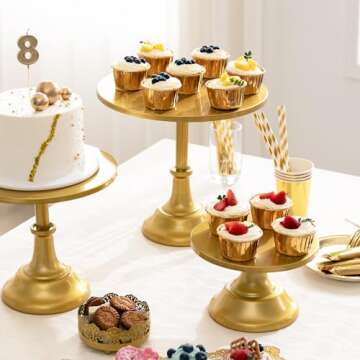 HBlife 3 Pcs Cake Stand, Gold Cake Stand Set Disc Diameter 8" 10" 12", Perfect Dessert Table Display Set, Cupcake&Cake Stands for Party, Wedding, Birthday, Baby Shower, Anniversary (Metal)