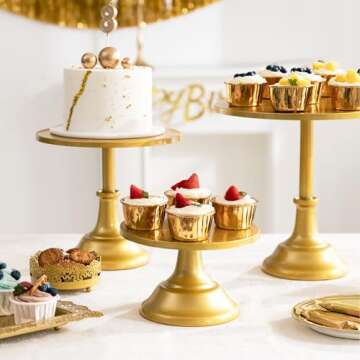 HBlife 3 Pcs Cake Stand, Gold Cake Stand Set Disc Diameter 8" 10" 12", Perfect Dessert Table Display Set, Cupcake&Cake Stands for Party, Wedding, Birthday, Baby Shower, Anniversary (Metal)