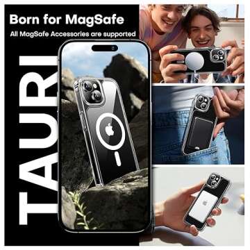 TAURI 3 in 1 Magnetic for iPhone 13 Case, [Compatible with MagSafe] [with 2X Screen Protectors] Not-Yellowing, Military-Grade Protection Slim Phone Case for 13 Cover, Clear, 6.1"