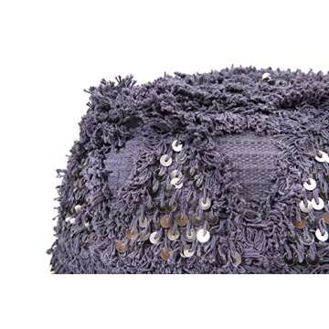 Creative Co-Op Eggplant Moroccan Wedding Quilt Fringe & Sequins Pouf, Purple