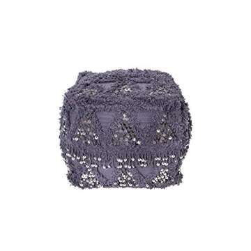 Creative Co-Op Eggplant Moroccan Wedding Quilt Fringe & Sequins Pouf, Purple