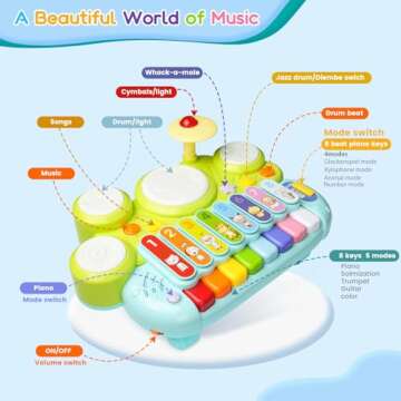 Kids Drum Set for Toddlers: Ohuhu 5 in 1 Baby Musical Instruments Musical Toys Children Drum kit Xylophone Microphone Piano Early Educational Learning Toy for Ages 18+ Months Girls Boys