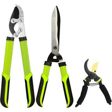 Loppers Hedge Clippers Garden Shears, 3PCS Yard Tools Combo Set Tree, Shrub & Bush Care Kit for Lawn Garden, Branch Cutter with Compound Action Tree Trimmer & Trimming Borders (19 Inch)