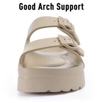 Goosecret Women's Platform Sandals with Arch Support Chunky Lightweight Foam Slip on Slides Comfortable Summer Beach Sandals with Adjustable Buckle Nude, 40(size 9)