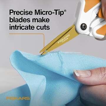 Fiskars Premier No. 5 Micro-Tip Easy Action Titanium Scissors - Stainless Steel Fabric and Mixed Media Scissors - Arts and Crafts - Orange