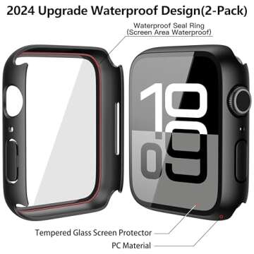 Misxi [2 Pack] Waterproof Hard Case with Tempered Glass Compatible with Apple Watch Series 10 (2024) 46mm, Ultra-Thin Anti-Fall Tough Protective Cover for iWatch Screen Protector, Matte Black