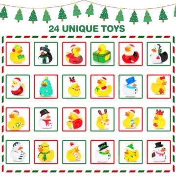 Advent Calendar 2024 Christmas Ducks - 24 Days Christmas Countdown with 24 Xmas Santa Rubber Duckies Bath Toys, Christmas Gifts Party Favors for Boys, Girls, Toddlers and Kids