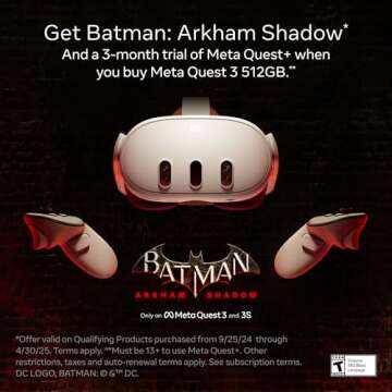 Meta Quest 3 512GB — The Most Powerful Quest — Ultimate Mixed Reality Experiences — Get Batman: Arkham Shadow and a 3-Month Trial of Meta Quest+ Included