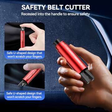 Datehole Window Breaker Seatbelt Cutter - Emergency Car Accessories Tool Set, Glass Breaker and Seat Belt Cutter Escape Tool - Safe Hammer for Land and Underwater(Red 4Pcs)