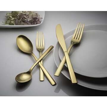 Cambridge Silversmiths 20 Piece Cortney Stainless Steel Flatware Silverware Set (Service for 4), Gold Matte