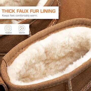 DREAM PAIRS Ankle Winter Mini Boots for Women Genuine Suede Faux Fur Lining Water Resistant Warm Snow Boots Slip On Memory Foam Comfort Booties FuzzyClassic,Size 11,Chestnut,SDSB2405W