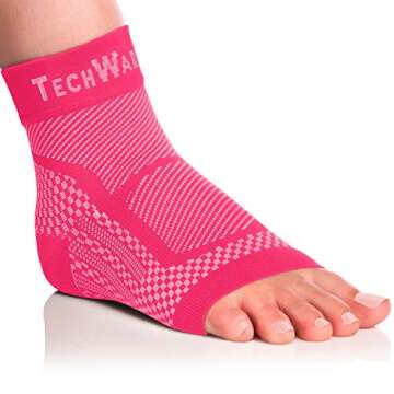 TechWare Pro Ankle Brace Compression Sleeve - Relieves Achilles Tendonitis, Joint Pain. Plantar Fasciitis Foot Sock with Arch Support Reduces Swelling & Heel Spur Pain. (Pink, S/M)