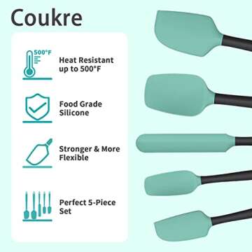 Silicone Spatula Set of 5,High Temperature Resistant, Food Grade Silicone, Dishwasher Safe, for Baking, Cooking (Aqua Green)