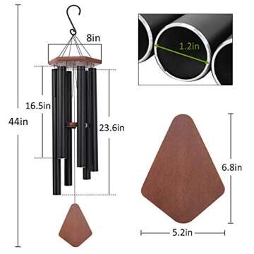 Wind Chimes Outdoor Large Deep Tone, Memorial Wind Chimes Outdoor Gifts for Housewarming/Mother Day/Christmas, Wind Chimes for Outside Decoration, Patio, Garden, Yard (44 Inch Black Wind Chime)