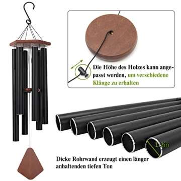 Wind Chimes Outdoor Large Deep Tone, Memorial Wind Chimes Outdoor Gifts for Housewarming/Mother Day/Christmas, Wind Chimes for Outside Decoration, Patio, Garden, Yard (44 Inch Black Wind Chime)