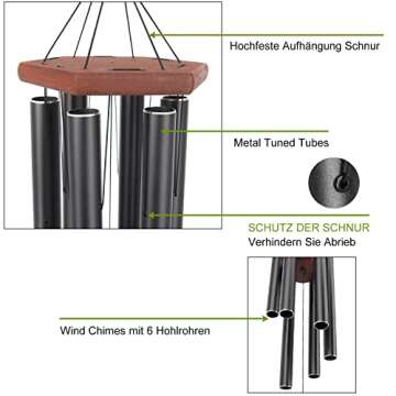 Wind Chimes Outdoor Large Deep Tone, Memorial Wind Chimes Outdoor Gifts for Housewarming/Mother Day/Christmas, Wind Chimes for Outside Decoration, Patio, Garden, Yard (44 Inch Black Wind Chime)