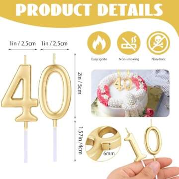 28 PCS Number Birthday Candles Champagne Number Candles Cake Candles for 1st Birthday to 18th Birthday Decoration, Wedding Anniversary, Party Celebration, Baby Showers (Champagne)