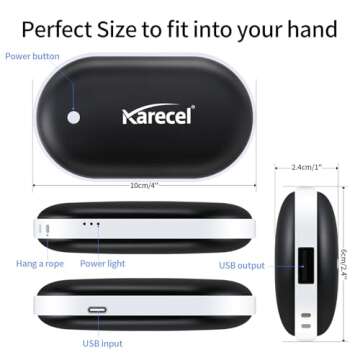 Karecel Rechargeable Hand Warmers, Electric Hand Warmer 5200mAh Powerbank Reusable Handwarmers, Portable USB Hand Warmer Heater Battery Pocket Warmer, Best Gifts for Men and Women in Cold Winter