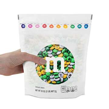 M&M'S Green, White & Gold St Patricks Day Decorations Candy Bulk - 2 lbs Resealable Pack of Chocolate Candy with St. Patrick’s Day Themed Images for Parades, Celebrations, Party Favors & More