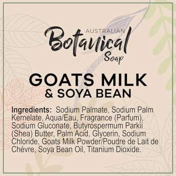 Australian Botanical Soap 7 OZ, Pack of 8, Goat Milk Soap Bars with Soya Bean Oil, Enriched with Organic Shea Butter, Suitable for All Skin Types