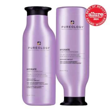 Pureology Hydrate Moisturizing Shampoo and Conditioner Set | Softens and Deeply Hydrates Dry Hair | For Medium to Thick Color Treated Hair | Sulfate-Free | Vegan