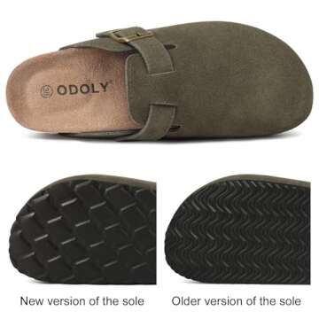 ODOLY Women's Suede Clogs Soft Cork Footbed Leather Mules Comfort Potato Shoes with Arch Support, Army Green 36