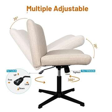 Indulgear Armless Office Desk Chair No Wheels, Ergonomic Cross Legged Home Office Desk Chair, Fabric Padded Height Adjustable Swivel Computer Task Chair, Wide Seat Vanity Office Chair(Beige)