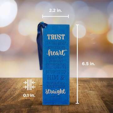 Christian Art Gifts Vegan Faux Leather Scripture Bookmark for Men: Trust In The Lord - Proverbs 3:5-6 Inspirational Bible Verse Heat-Debossed, Faith-Base Reading Book Accessory, Blue with Satin Tassel